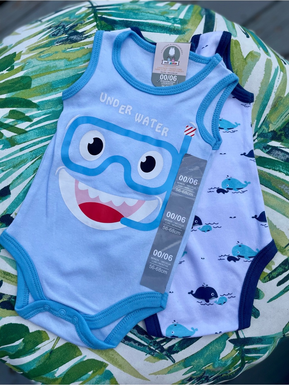 Blue 'Under Water' Shark Graphic Baby One-Piece (Pack of 2)